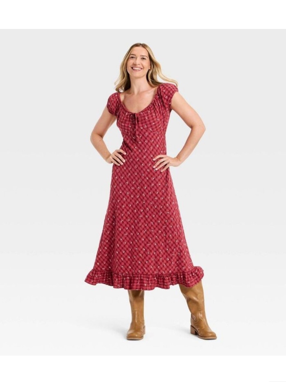 Universal Thread Seersucker Puff Short Sleeve Maxi Dress
